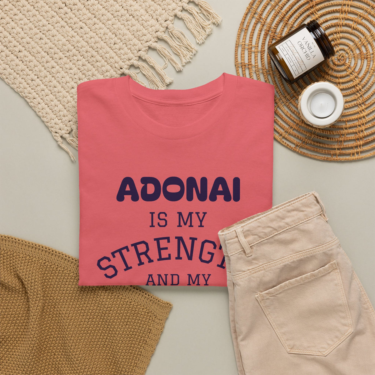 Adonai Is My Strength Tee — Psalm 28:7 Christian Faith Shirt