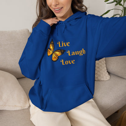 Butterfly "Live Laugh Love" Hoodie - Cozy Inspirational Graphic Sweatshirt