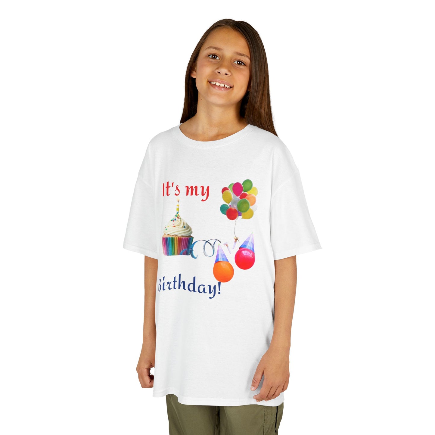 Kids Birthday T-Shirt - "It's My Birthday!" Rainbow Cupcake & Balloons Tee