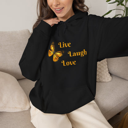 Butterfly "Live Laugh Love" Hoodie - Cozy Inspirational Graphic Sweatshirt