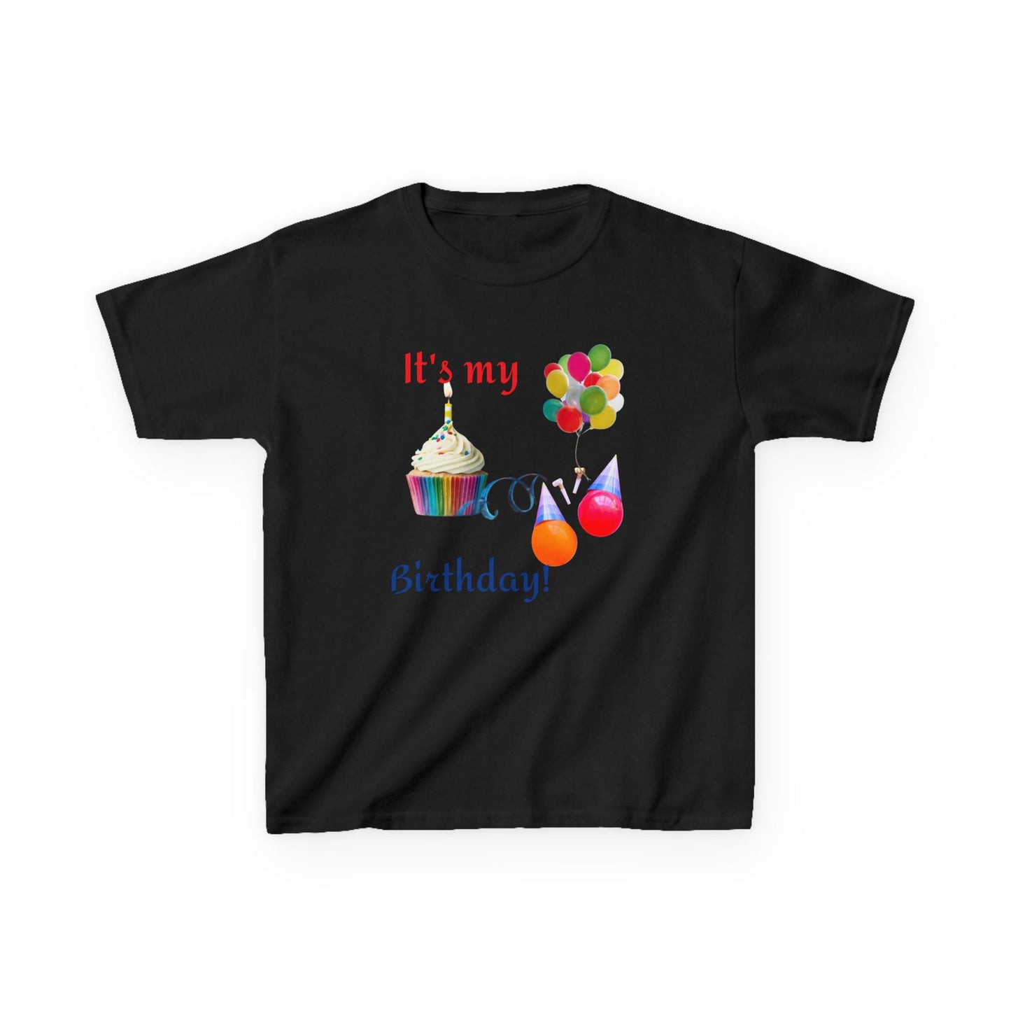 Kids Birthday T-Shirt - "It's My Birthday!" Rainbow Cupcake & Balloons Tee