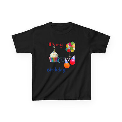 Kids Birthday T-Shirt - "It's My Birthday!" Rainbow Cupcake & Balloons Tee
