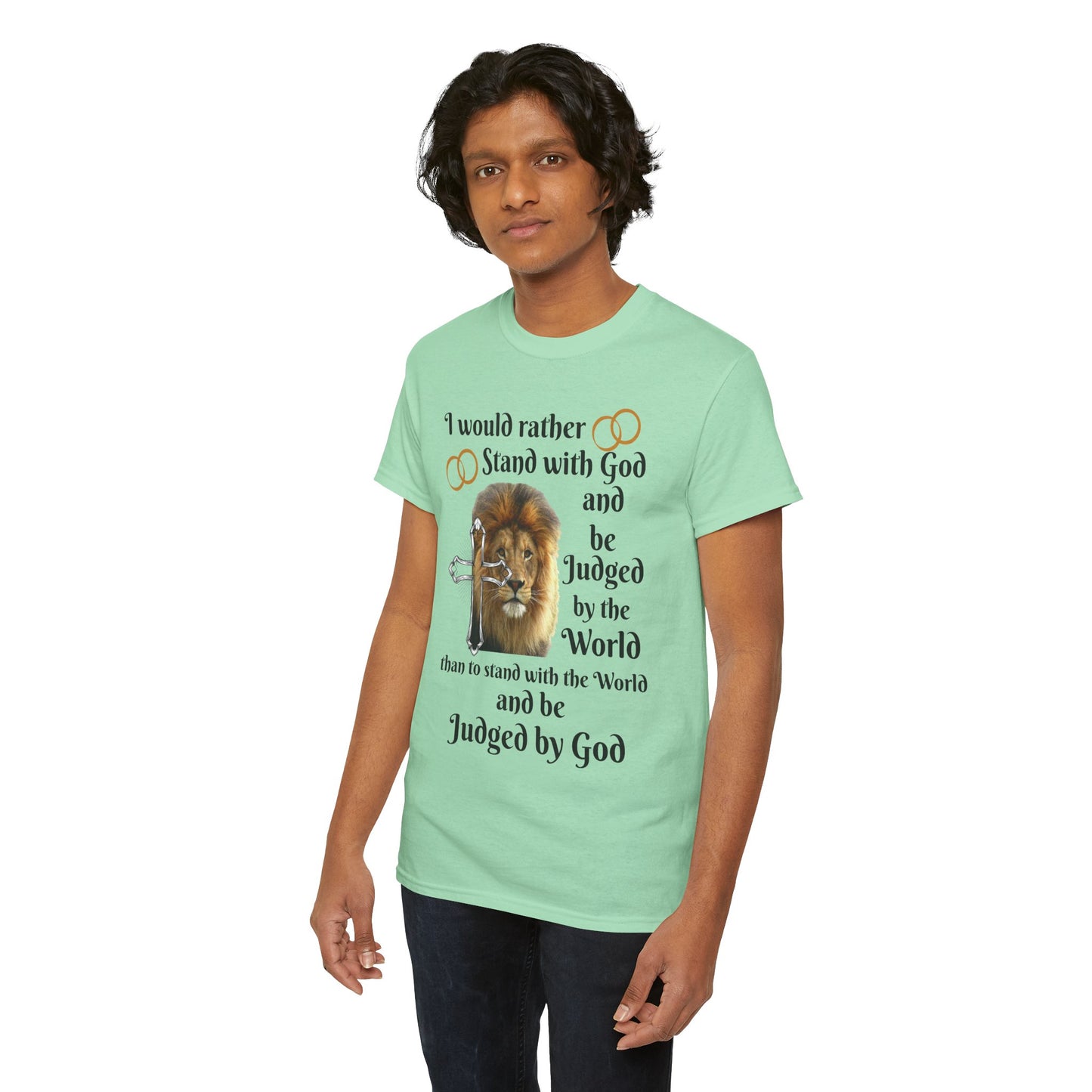 Christian Lion T-Shirt — "I Would Rather Stand with God" Faith Graphic Tee
