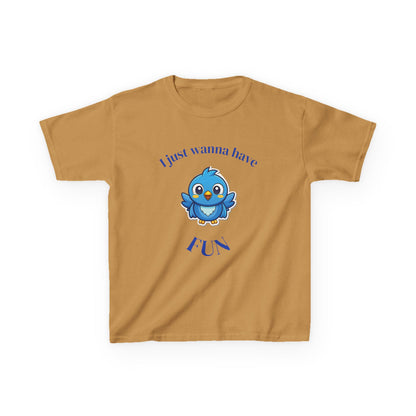 Kids T-Shirt — Cute Blue Bird "I Just Wanna Have Fun" Tee