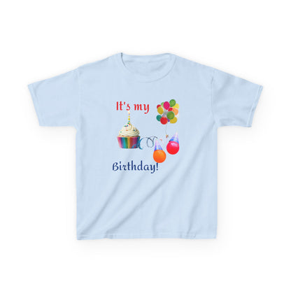 Kids Birthday T-Shirt - "It's My Birthday!" Rainbow Cupcake & Balloons Tee