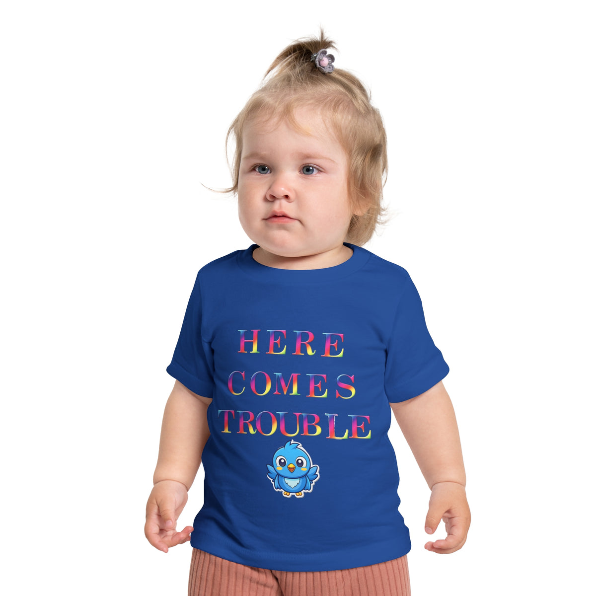 Baby T-Shirt “Here Comes Trouble” Cute Blue Bird