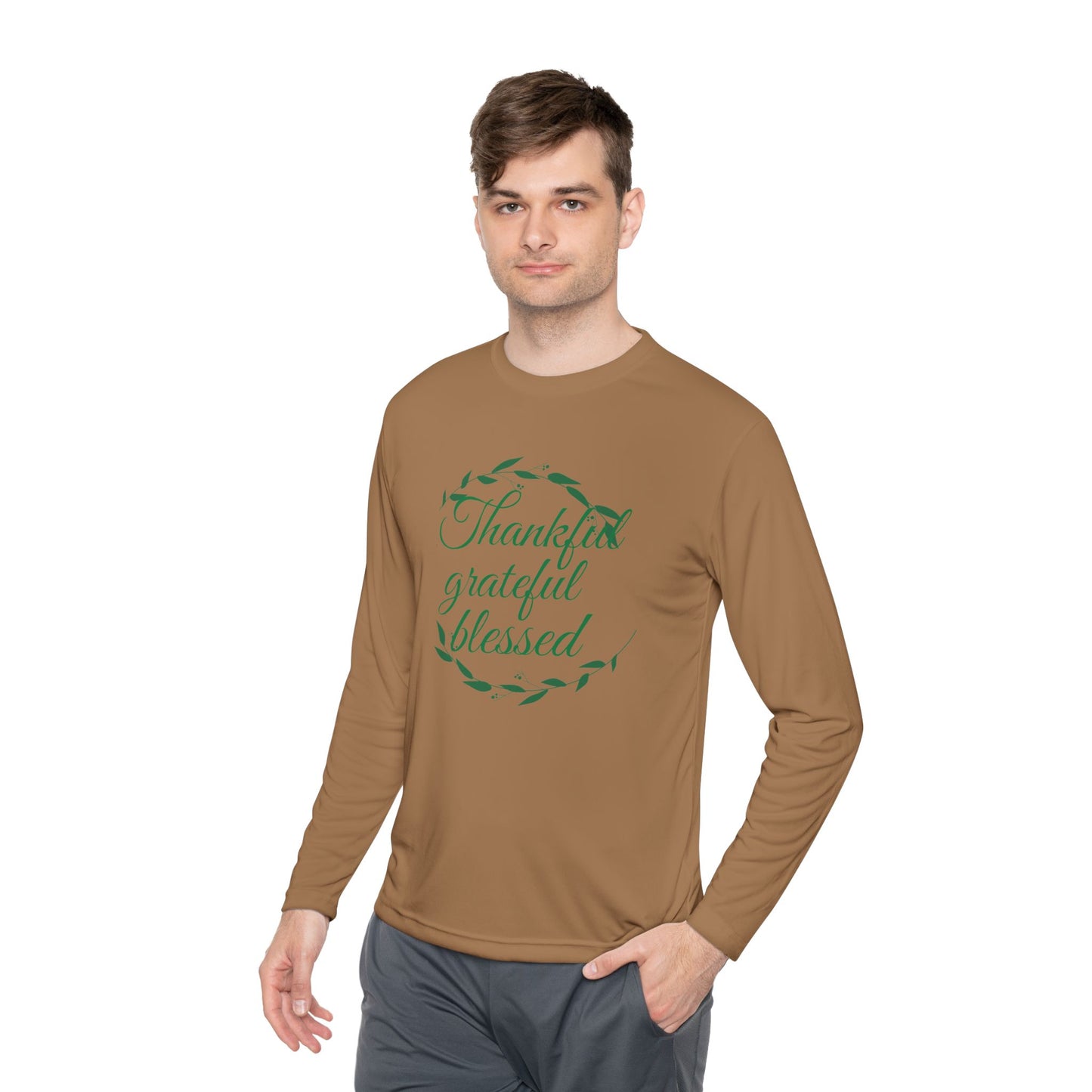 Long Sleeve Tee — "Thankful, Grateful, Blessed" Autumn Wreath Design