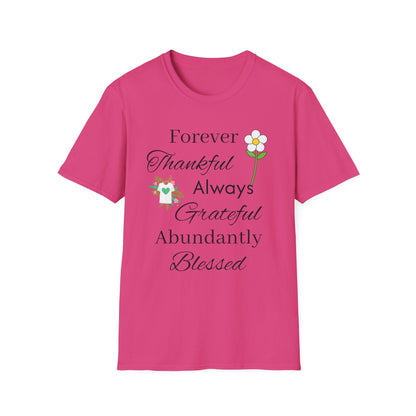 Thankful Always Grateful Blessed T-Shirt — Inspirational Floral Faith Tee