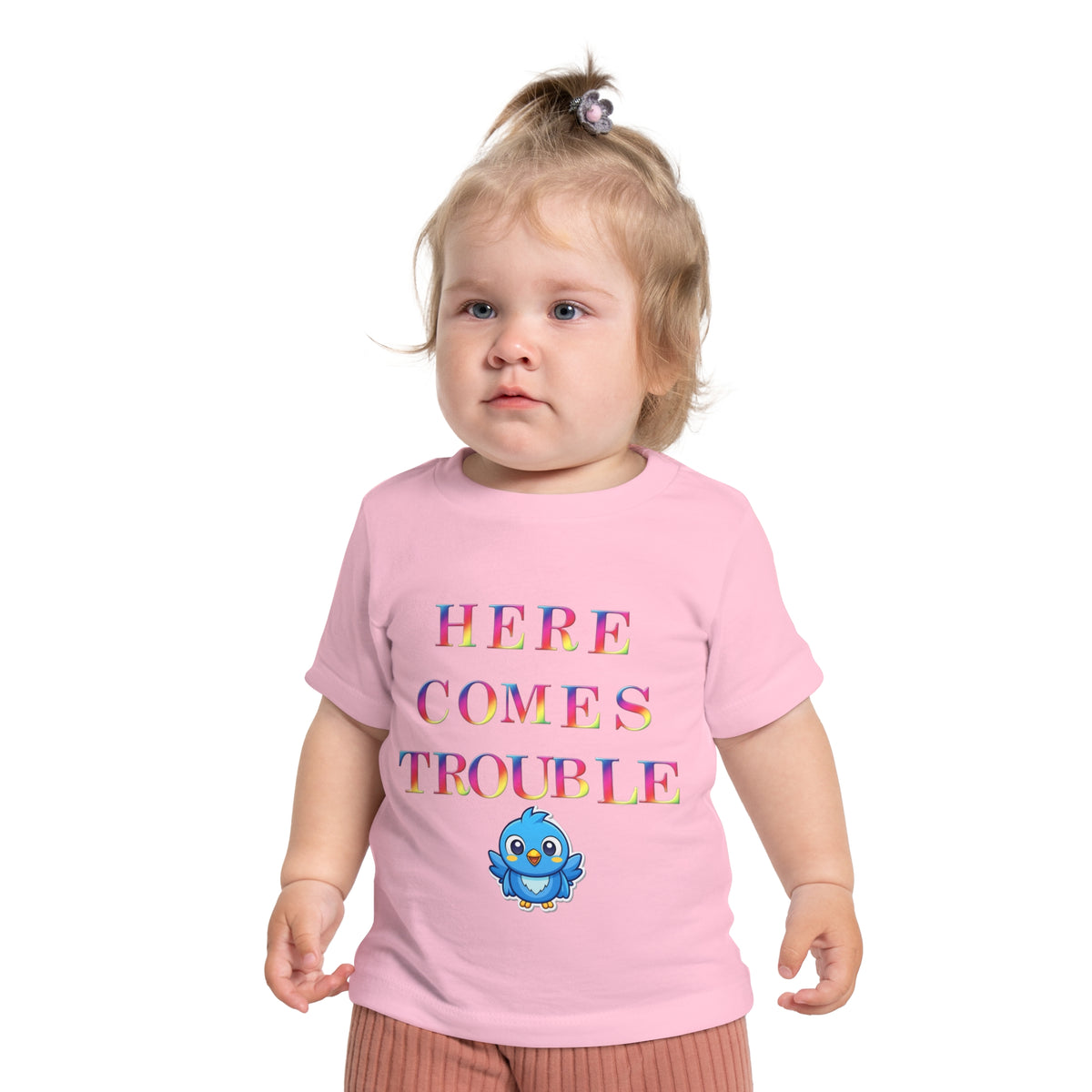 Baby T-Shirt “Here Comes Trouble” Cute Blue Bird