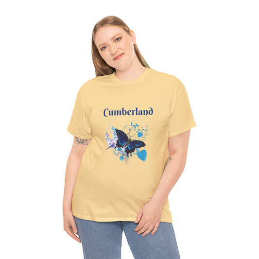 Cumberland Blue Butterfly Tee — Floral Heart Graphic T-Shirt