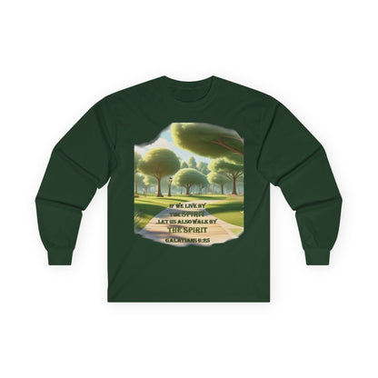 Long Sleeve Tee — "If We Live By the Spirit" Nature Graphic