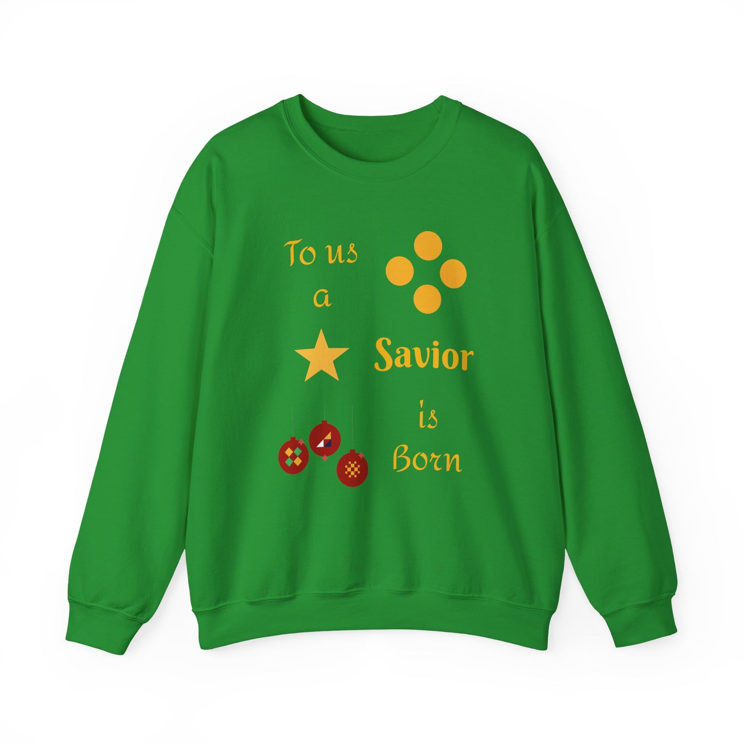 Christmas Crewneck Sweatshirt – “To us a Savior is Born” Nativity Ornament Design