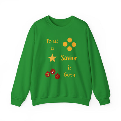 Christmas Crewneck Sweatshirt – “To us a Savior is Born” Nativity Ornament Design