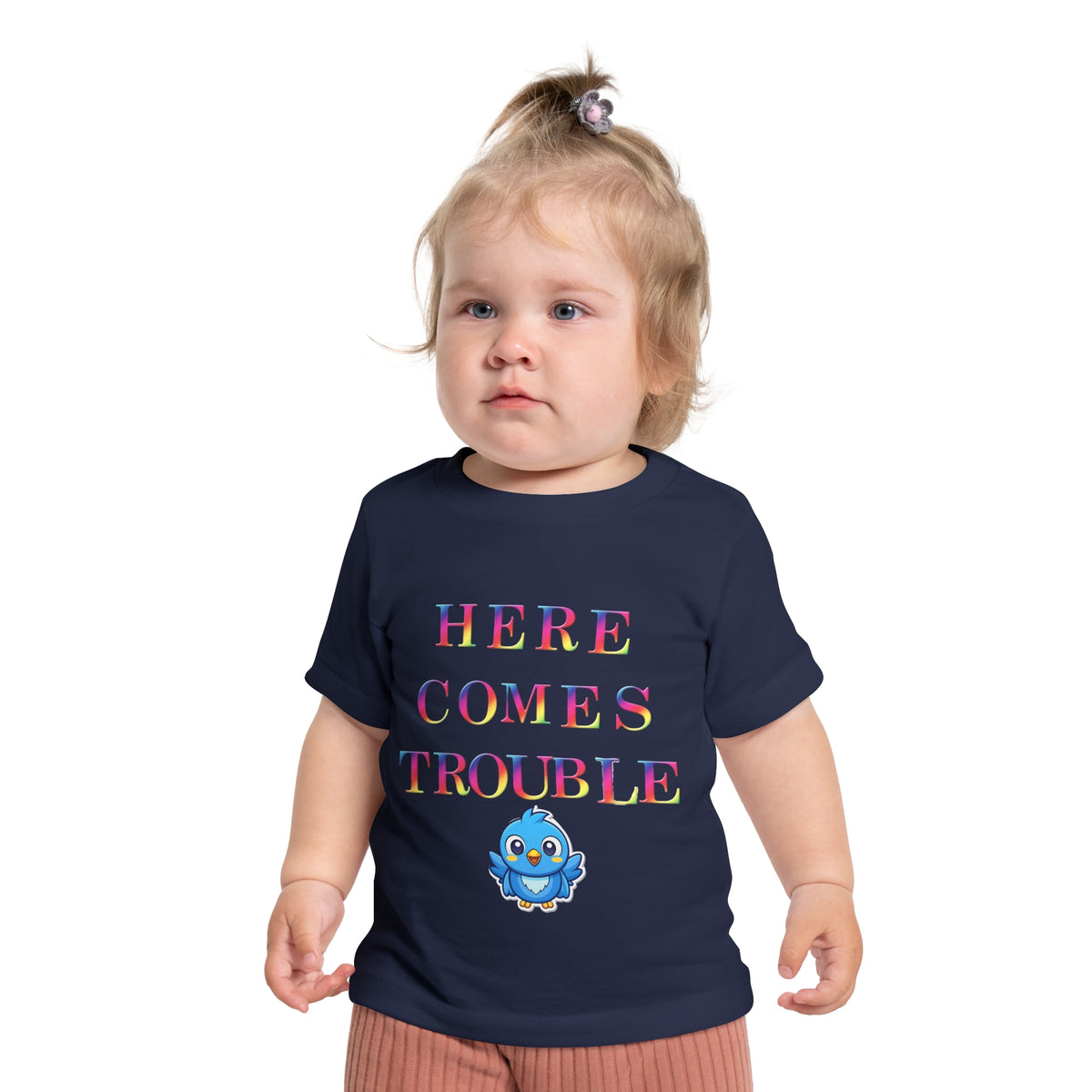 Baby T-Shirt “Here Comes Trouble” Cute Blue Bird