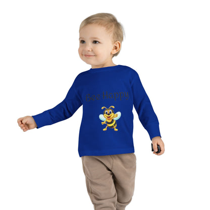 Toddler Long Sleeve Tee - "Bee Happy" Cute Bee Graphic Kids Shirt
