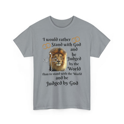 Christian Lion T-Shirt — "I Would Rather Stand with God" Faith Graphic Tee