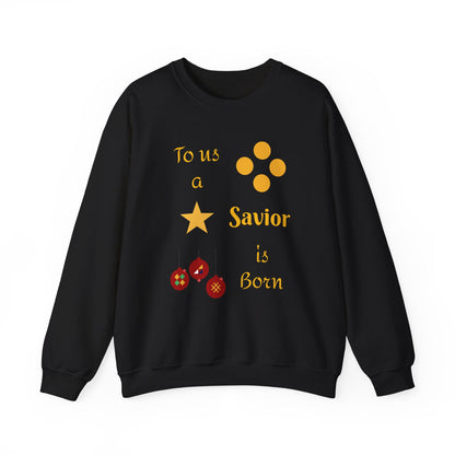 Christmas Crewneck Sweatshirt – “To us a Savior is Born” Nativity Ornament Design
