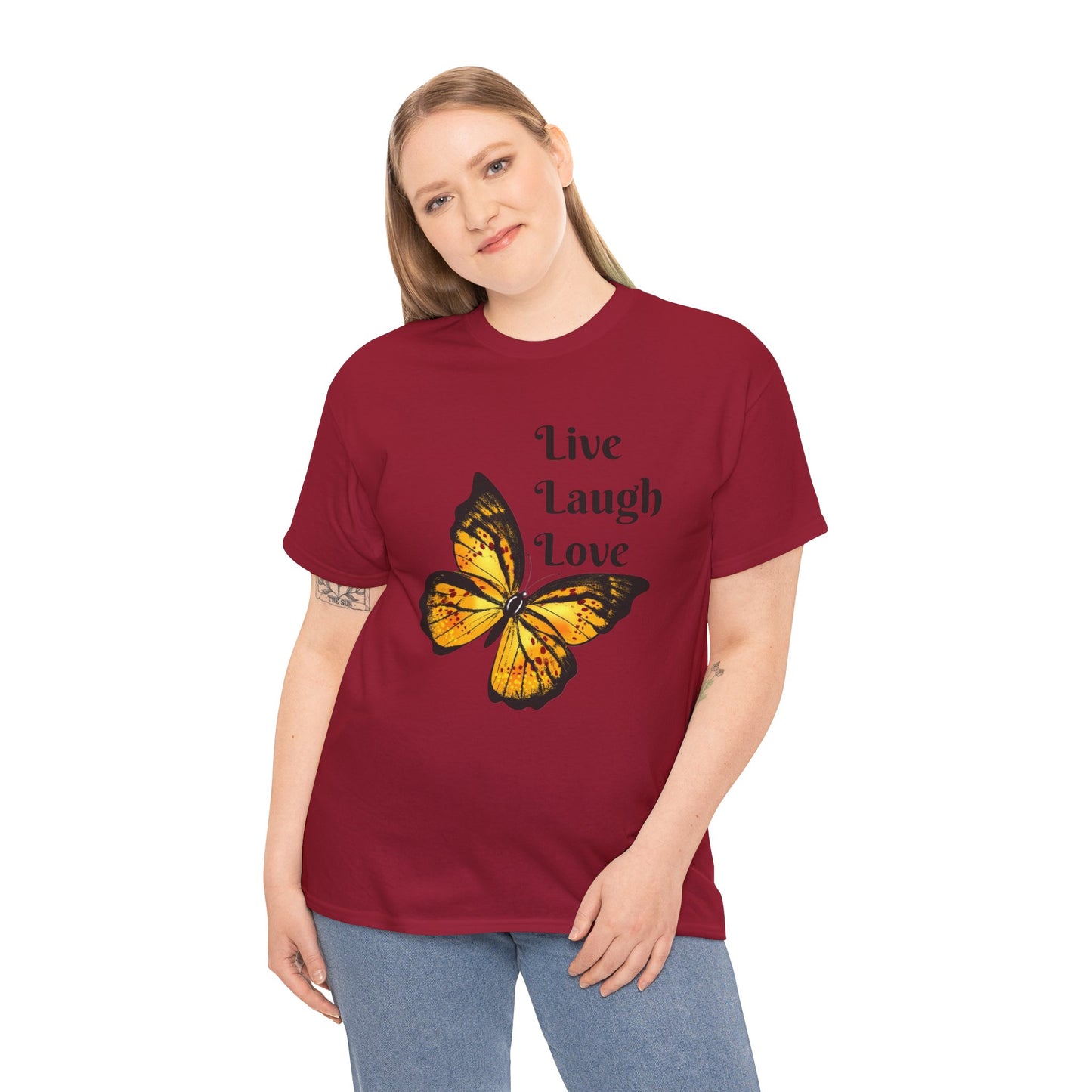 Live Laugh Love Butterfly T-Shirt — Inspirational Floral Tee