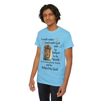 Christian Lion T-Shirt — "I Would Rather Stand with God" Faith Graphic Tee
