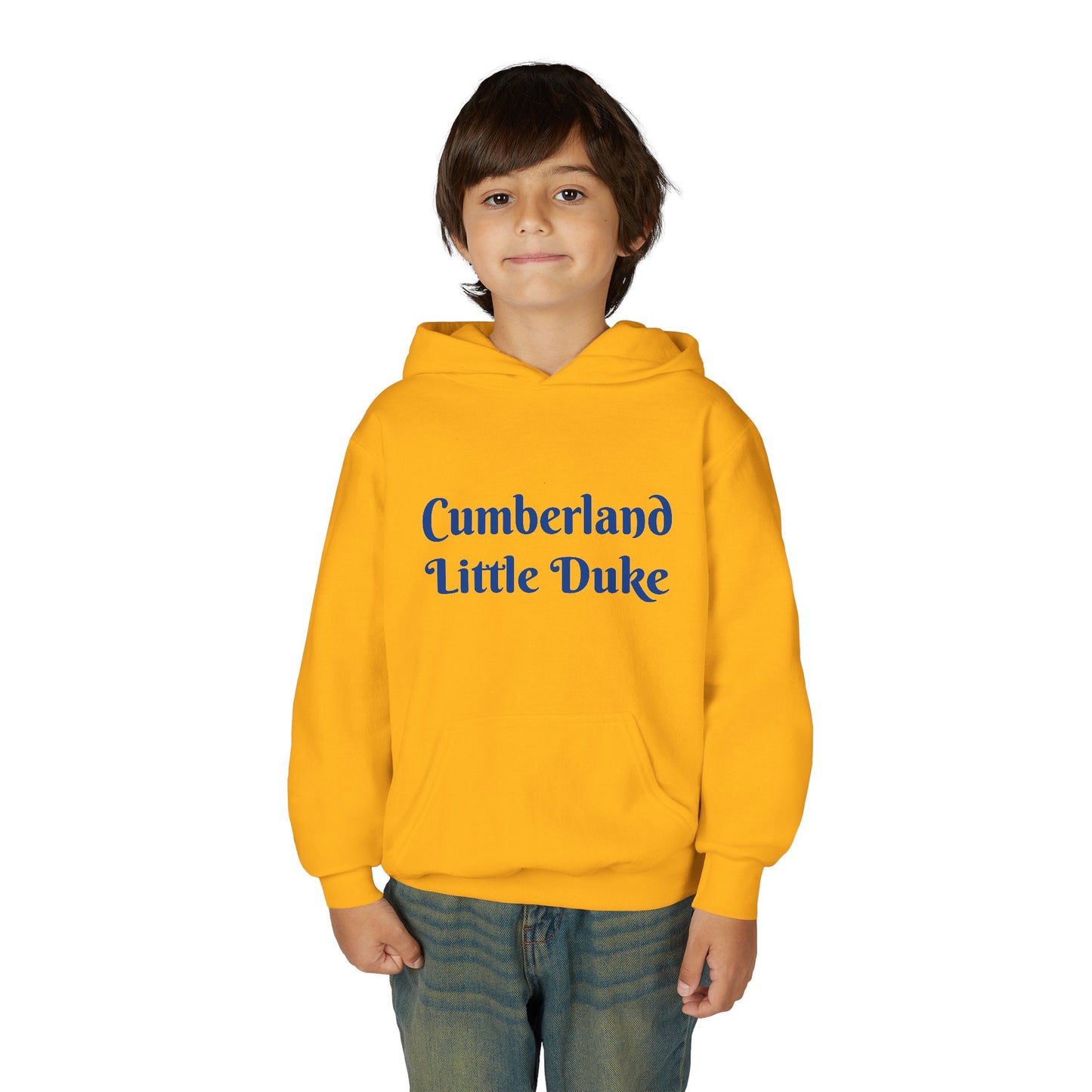 Youth Hoodie — "Cumberland Little Duke" Kids Pullover with Colorful Handprint Design