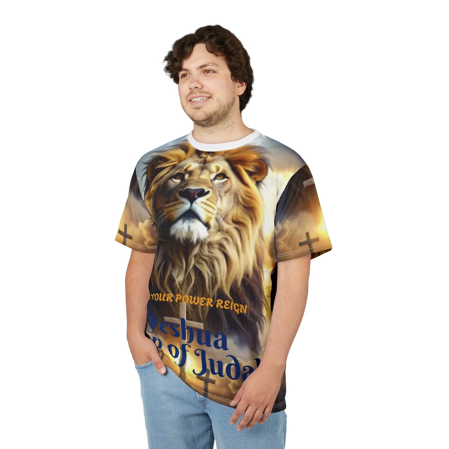 Yeshua Lion of Judah All-Over Print Tee — "Let Your Power Reign" Christian Faith Shirt