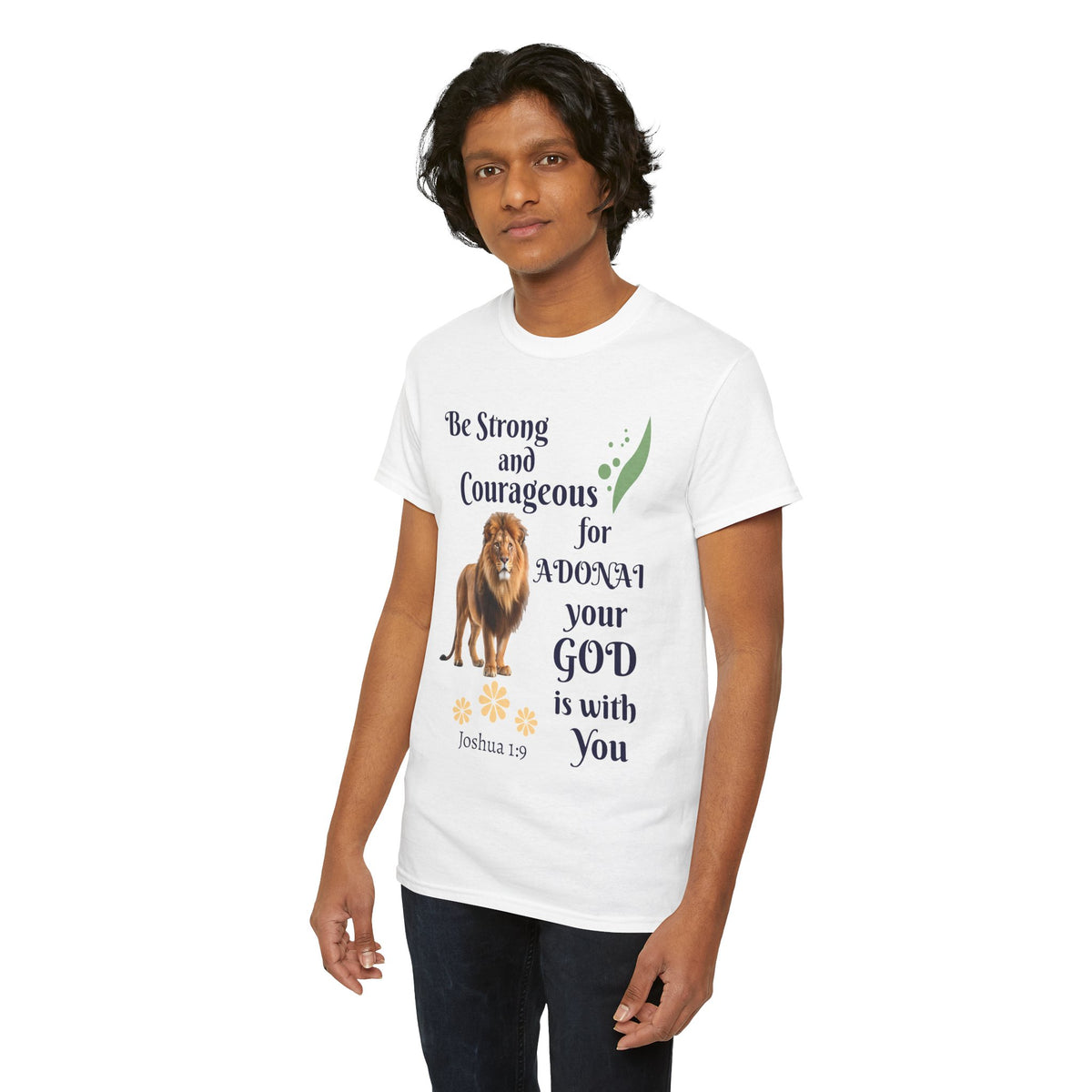 Lion Scripture Tee — "Be Strong and Courageous for Adonai" Joshua 1:9