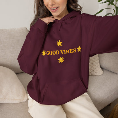 Good Vibes Hoodie — Minimal Yellow Stars Graphic Hooded Sweatshirt