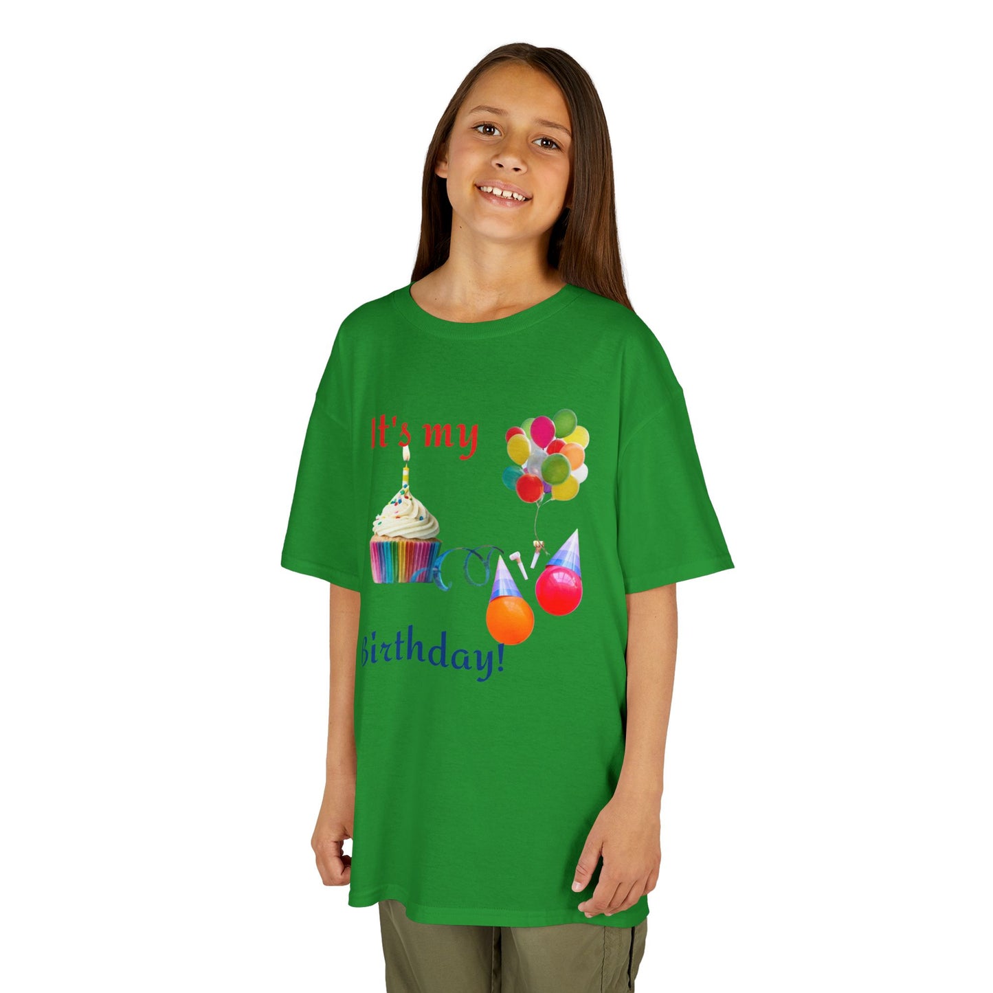 Kids Birthday T-Shirt - "It's My Birthday!" Rainbow Cupcake & Balloons Tee