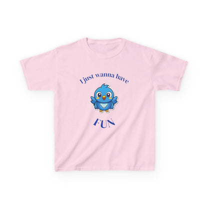 Kids T-Shirt — Cute Blue Bird "I Just Wanna Have Fun" Tee