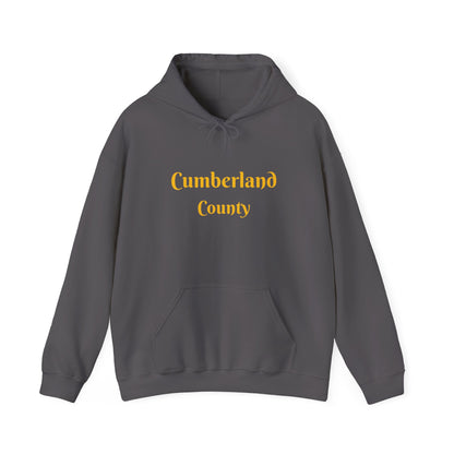Cumberland County Hoodie — Minimal Gold Text Hooded Sweatshirt