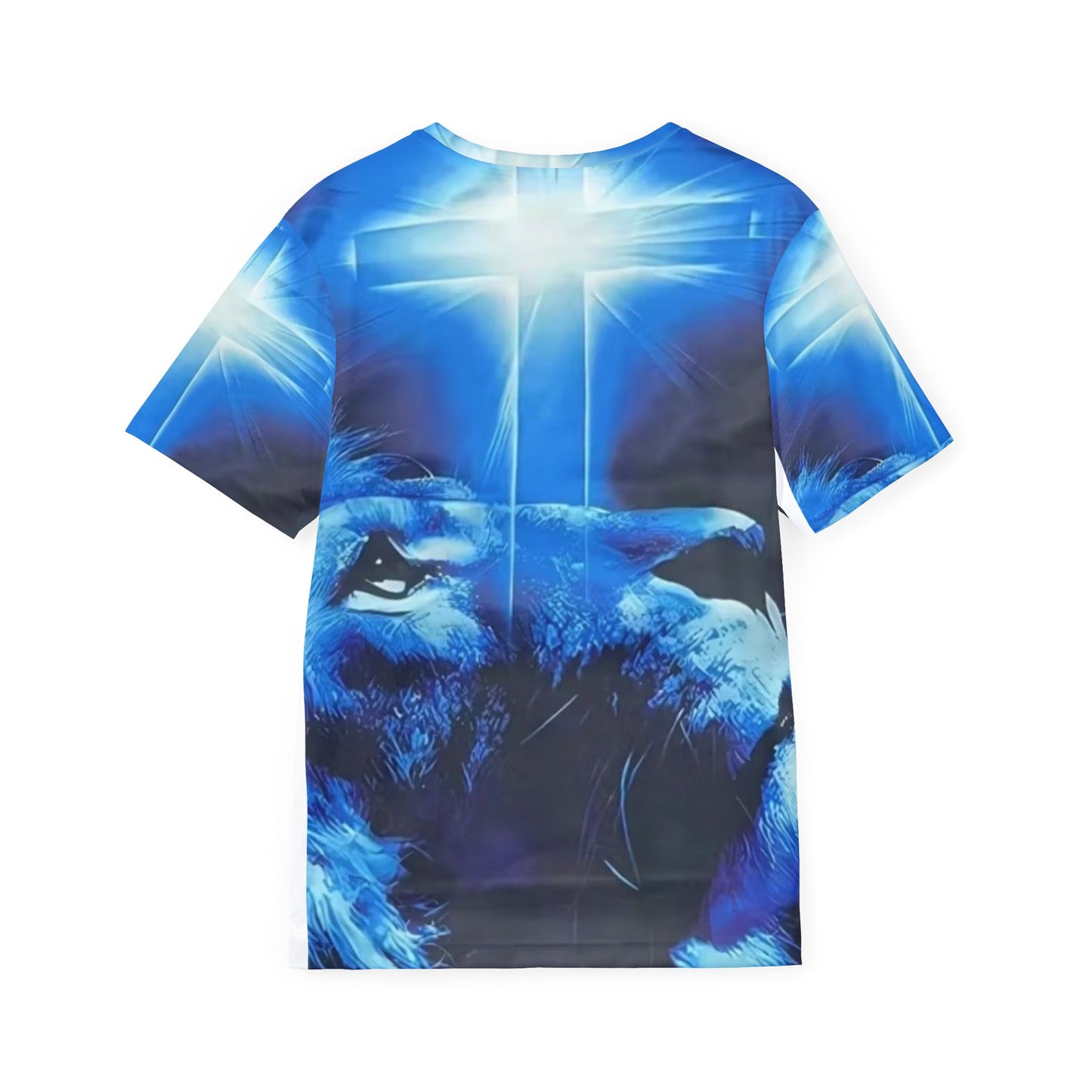 Faith Lion Sports Jersey — "In God I Trust" Blue All-Over Print Tee