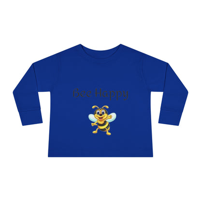 Toddler Long Sleeve Tee - "Bee Happy" Cute Bee Graphic Kids Shirt