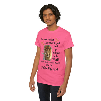 Christian Lion T-Shirt — "I Would Rather Stand with God" Faith Graphic Tee
