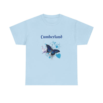 Cumberland Blue Butterfly Tee — Floral Heart Graphic T-Shirt