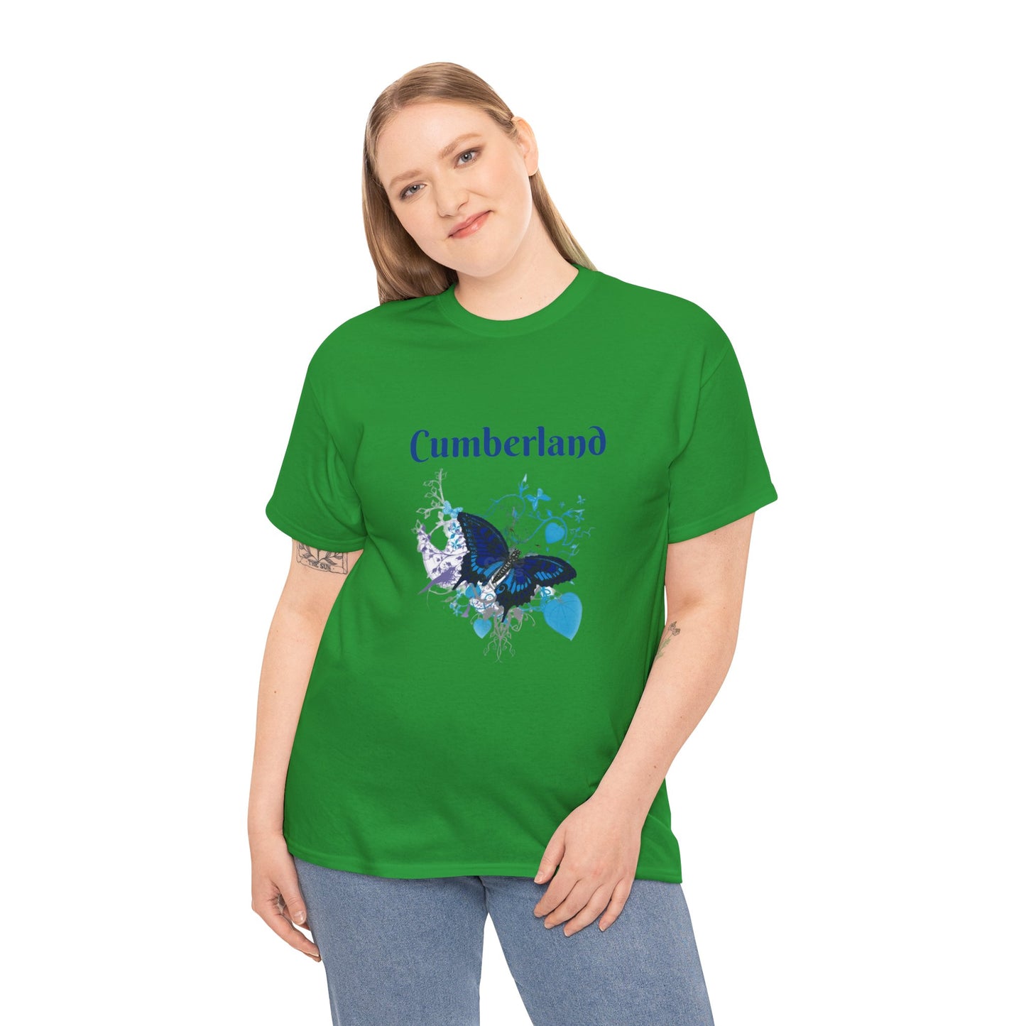 Cumberland Blue Butterfly Tee — Floral Heart Graphic T-Shirt