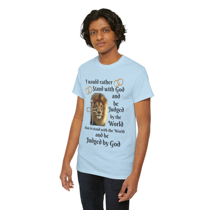 Christian Lion T-Shirt — "I Would Rather Stand with God" Faith Graphic Tee