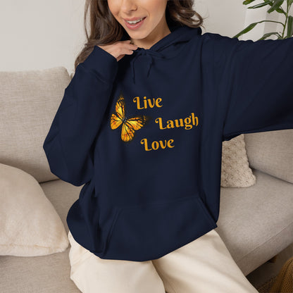 Butterfly "Live Laugh Love" Hoodie - Cozy Inspirational Graphic Sweatshirt