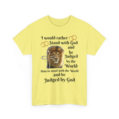 Christian Lion T-Shirt — "I Would Rather Stand with God" Faith Graphic Tee