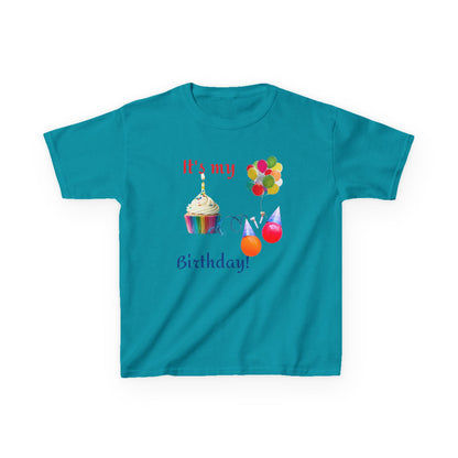 Kids Birthday T-Shirt - "It's My Birthday!" Rainbow Cupcake & Balloons Tee