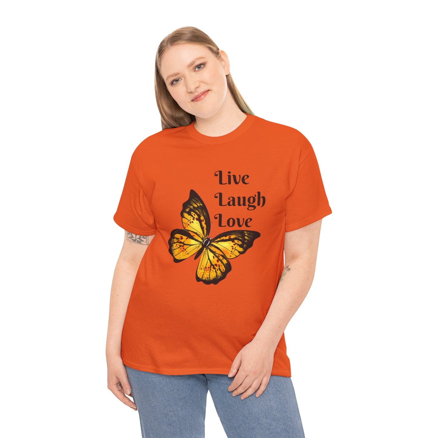 Live Laugh Love Butterfly T-Shirt — Inspirational Floral Tee