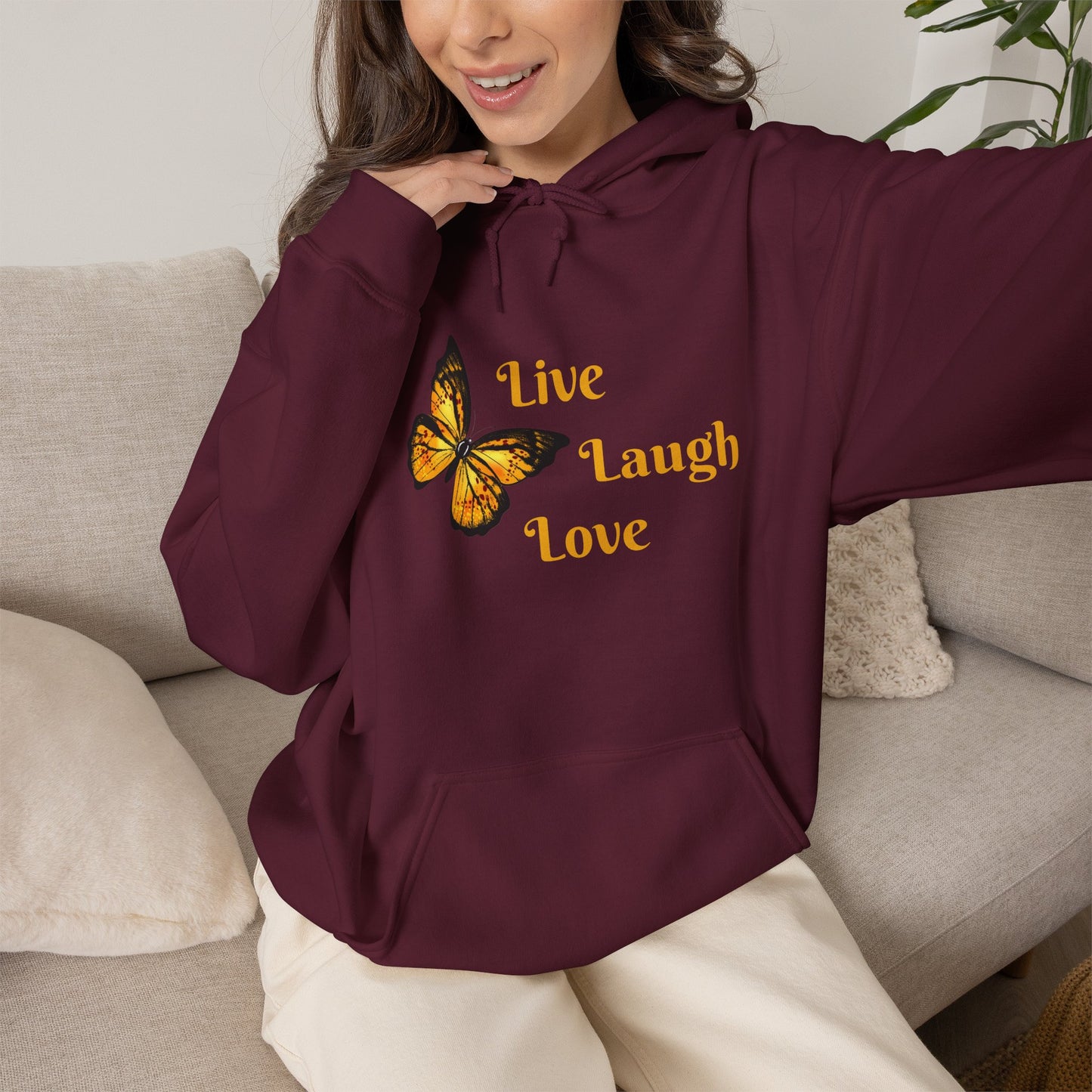 Butterfly "Live Laugh Love" Hoodie - Cozy Inspirational Graphic Sweatshirt