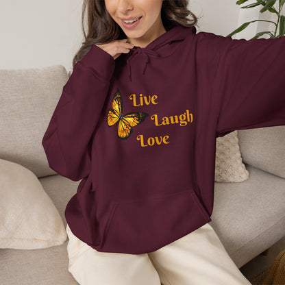 Butterfly "Live Laugh Love" Hoodie - Cozy Inspirational Graphic Sweatshirt