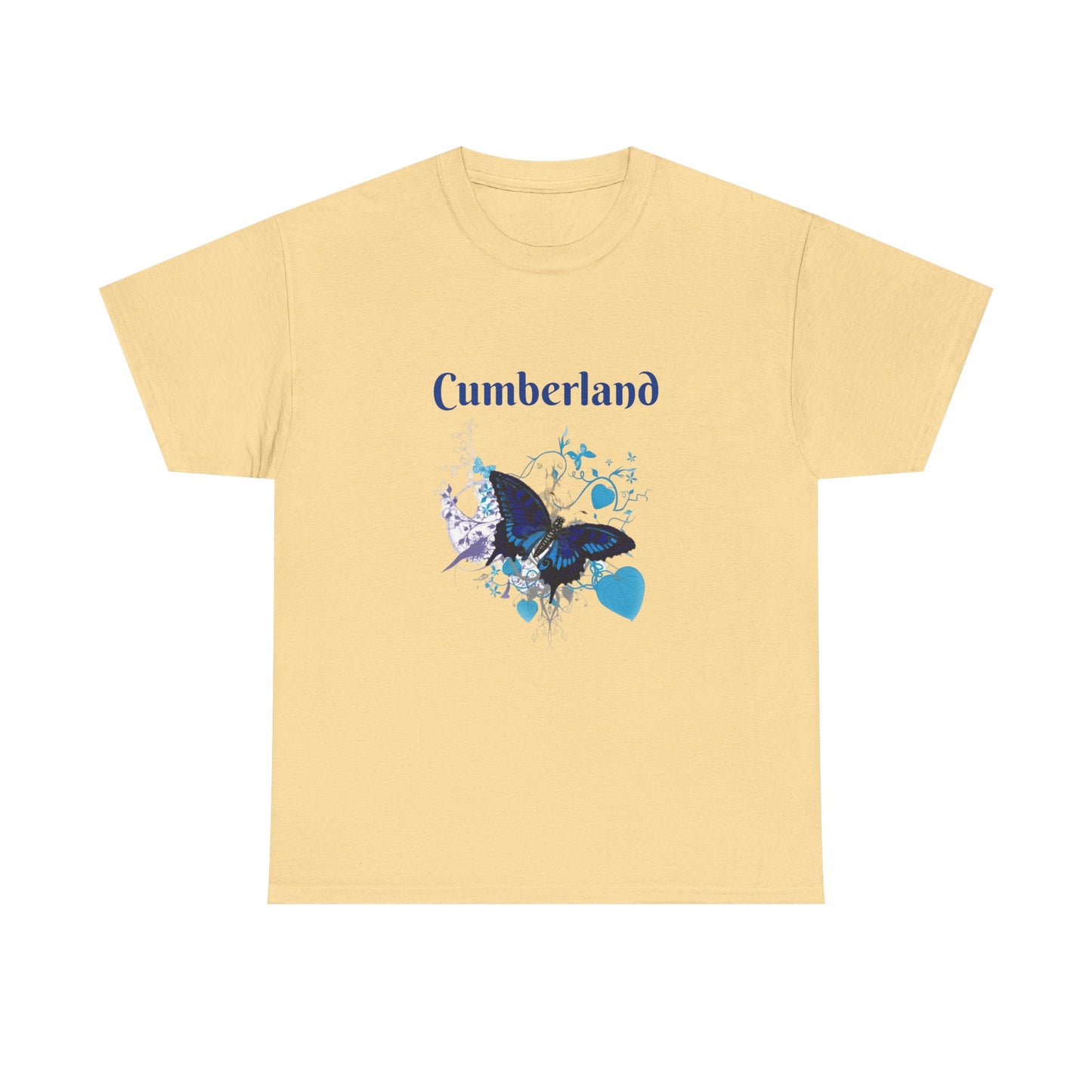 Cumberland Blue Butterfly Tee — Floral Heart Graphic T-Shirt
