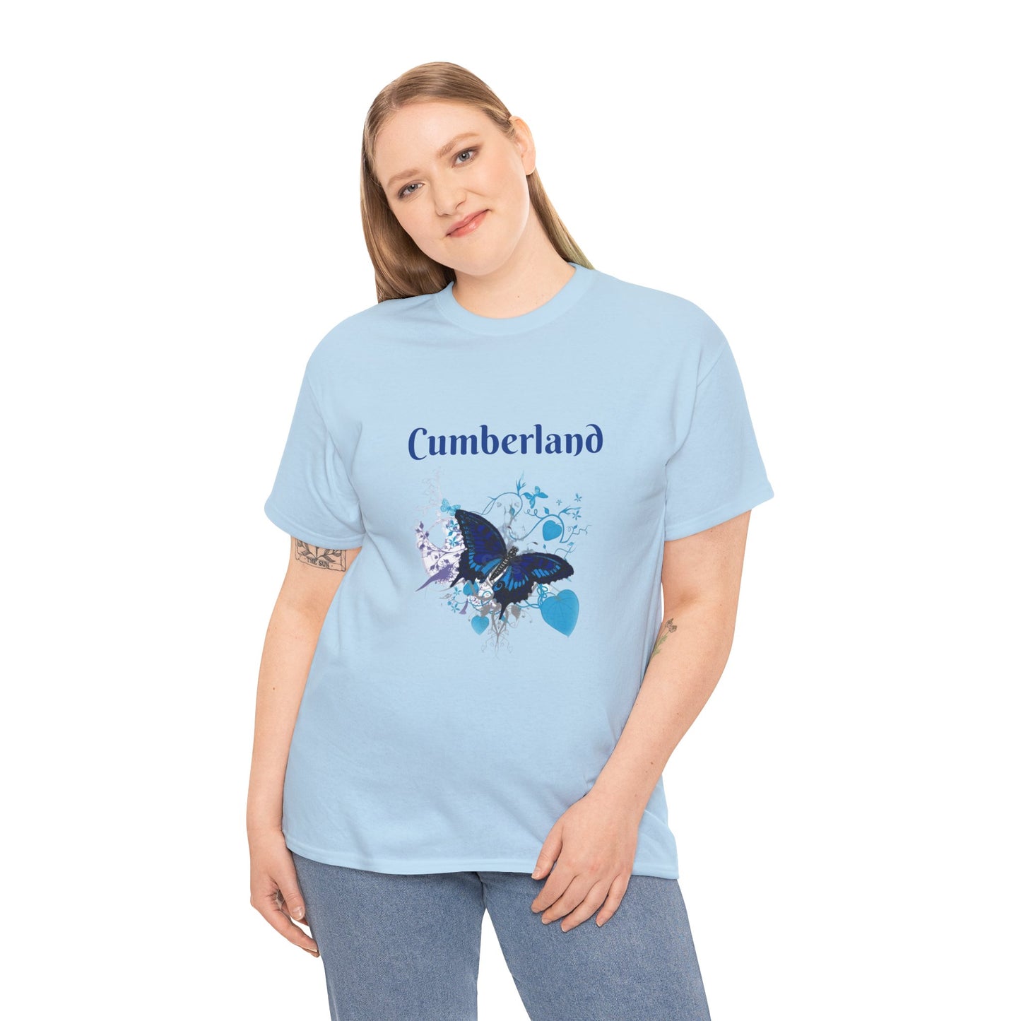 Cumberland Blue Butterfly Tee — Floral Heart Graphic T-Shirt