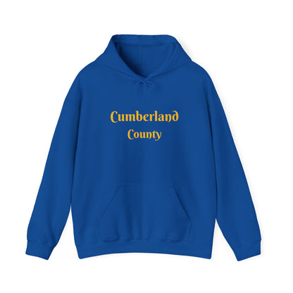 Cumberland County Hoodie — Minimal Gold Text Hooded Sweatshirt