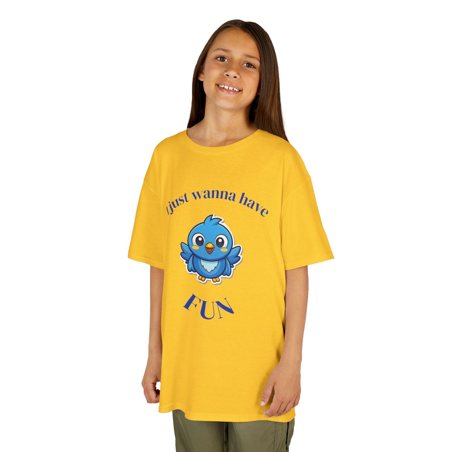 Kids T-Shirt — Cute Blue Bird "I Just Wanna Have Fun" Tee