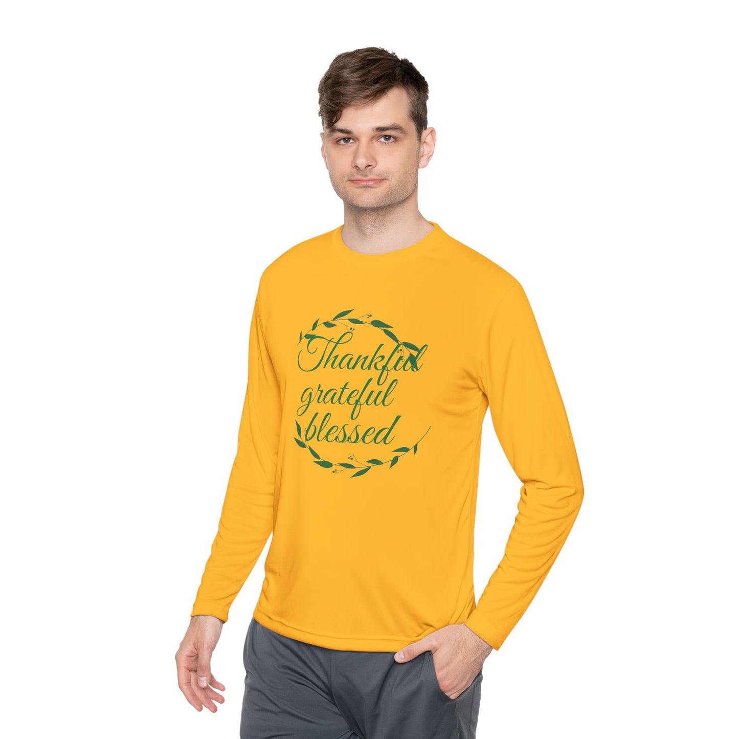 Long Sleeve Tee — "Thankful, Grateful, Blessed" Autumn Wreath Design