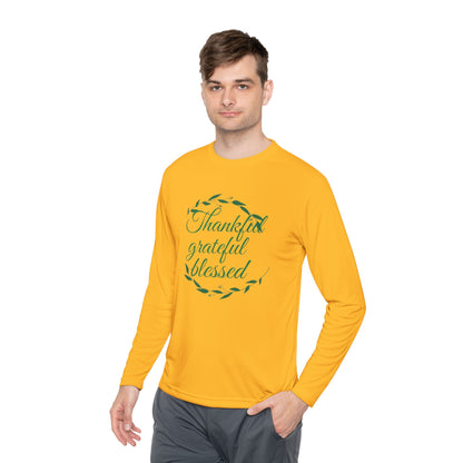 Long Sleeve Tee — "Thankful, Grateful, Blessed" Autumn Wreath Design