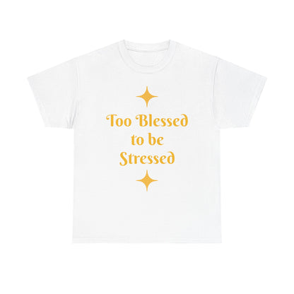 Christian Tee — "Too Blessed to be Stressed" / "Follow me while I follow Jesus"