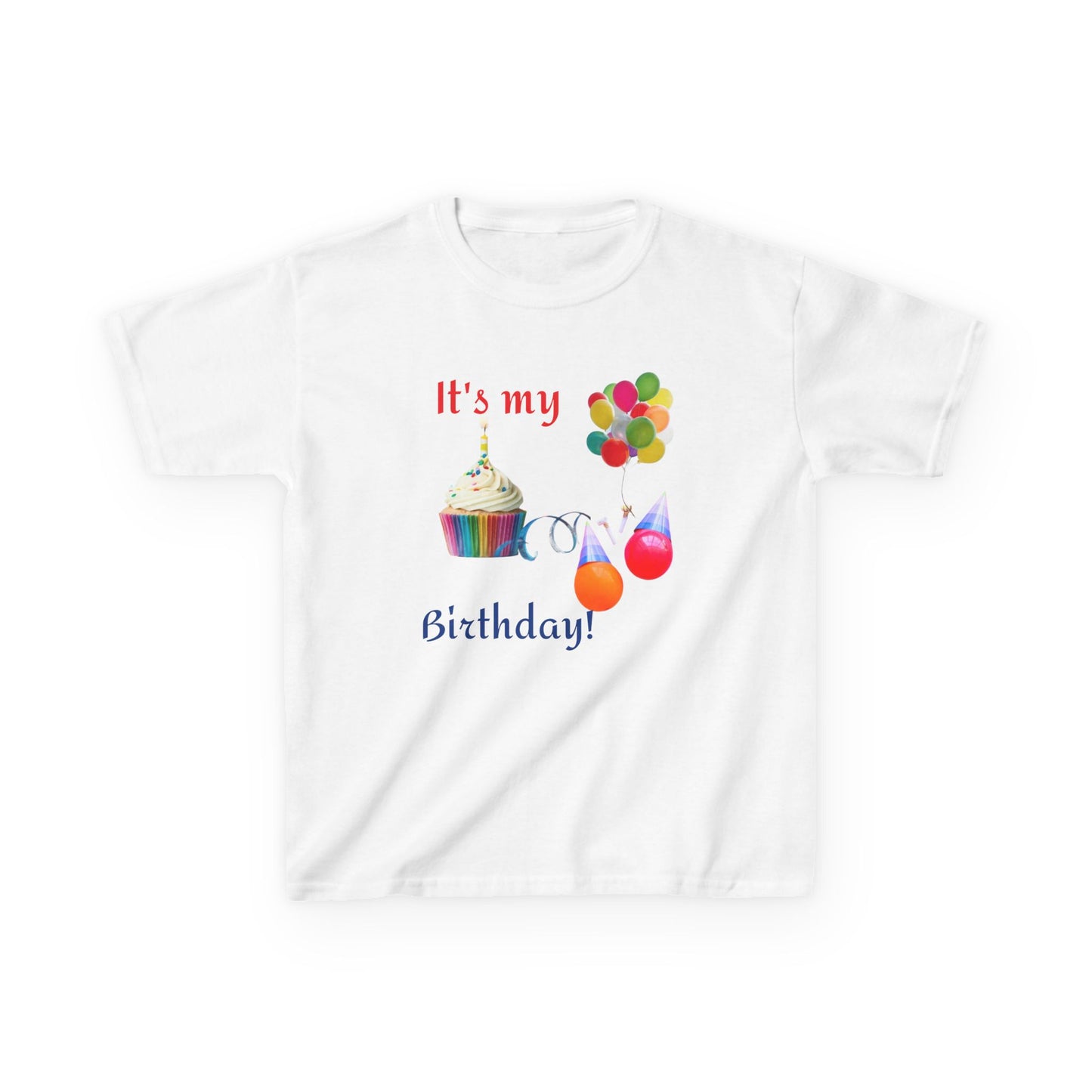 Kids Birthday T-Shirt - "It's My Birthday!" Rainbow Cupcake & Balloons Tee